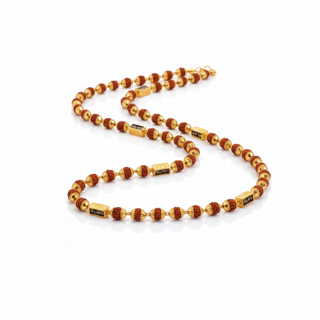 Exclusive Mahadev Capsule Gold Plated Brown Rudraksha Mala