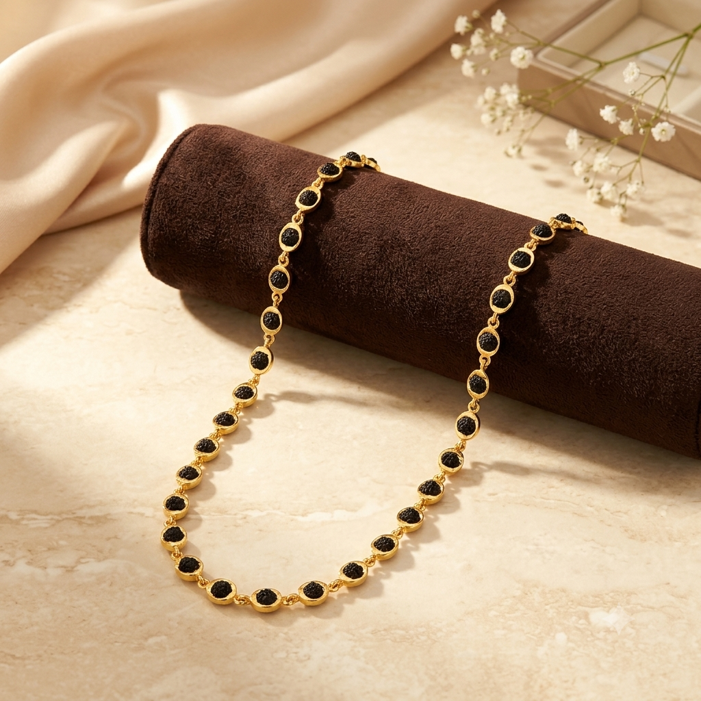 Oval Design Black Beads Rudraksha Mala