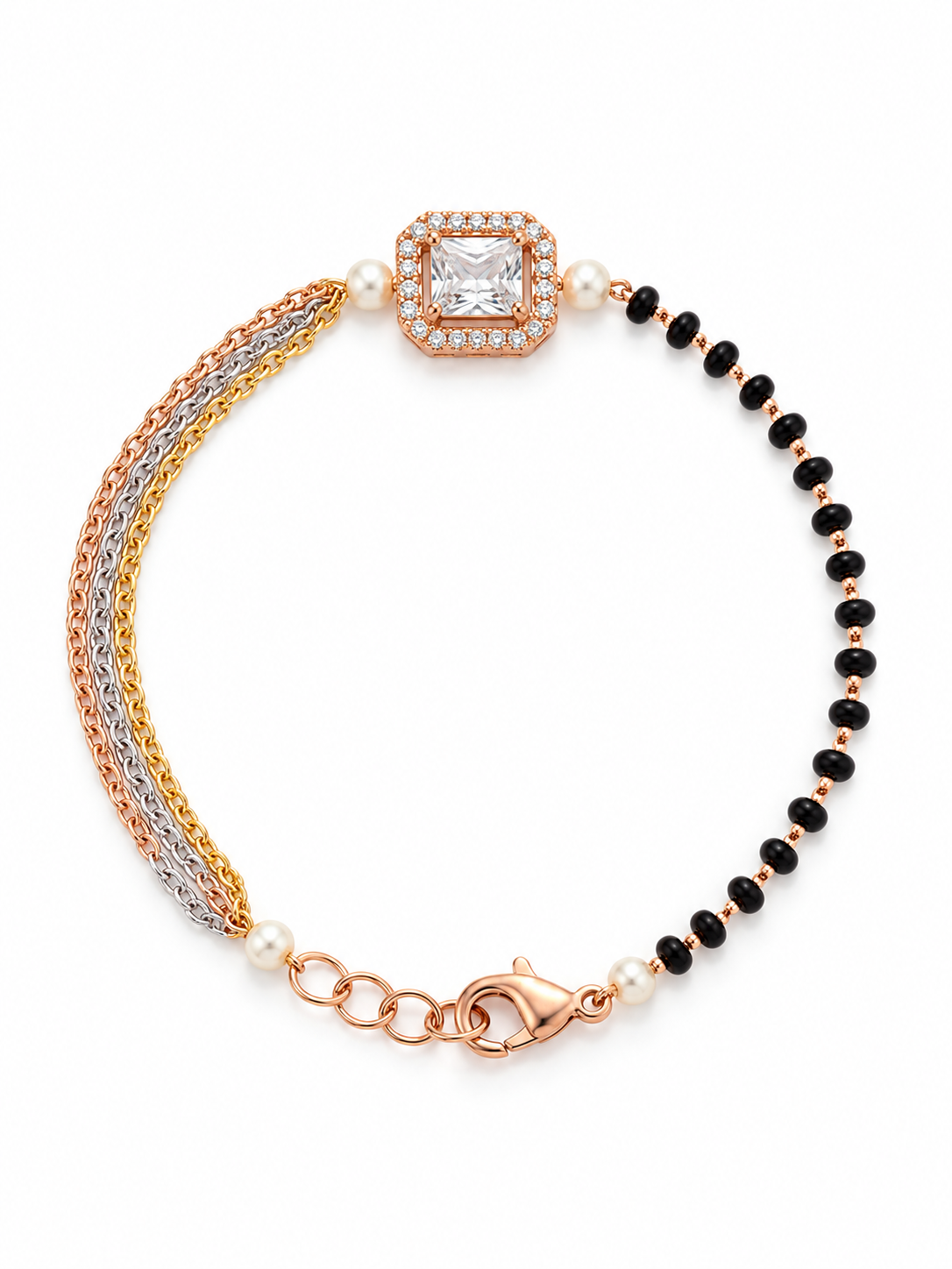 Tricolour Chain Square Stone Mangalsutra Bracelet