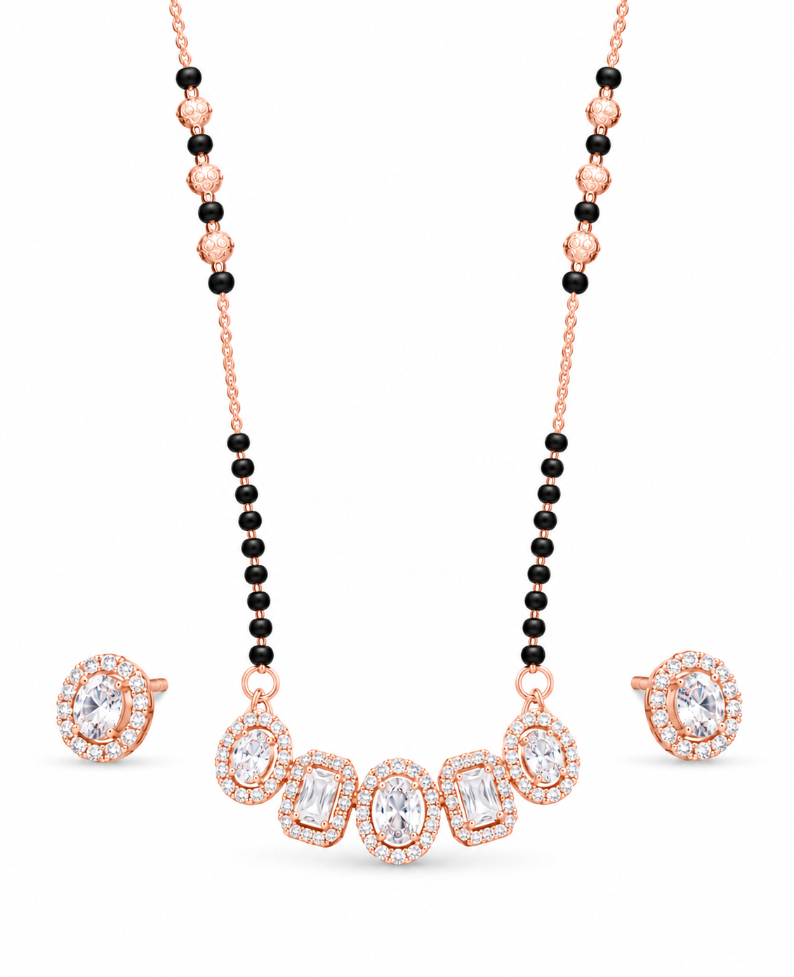 Aarohi Rose Gold Mangalsutra with Earrings