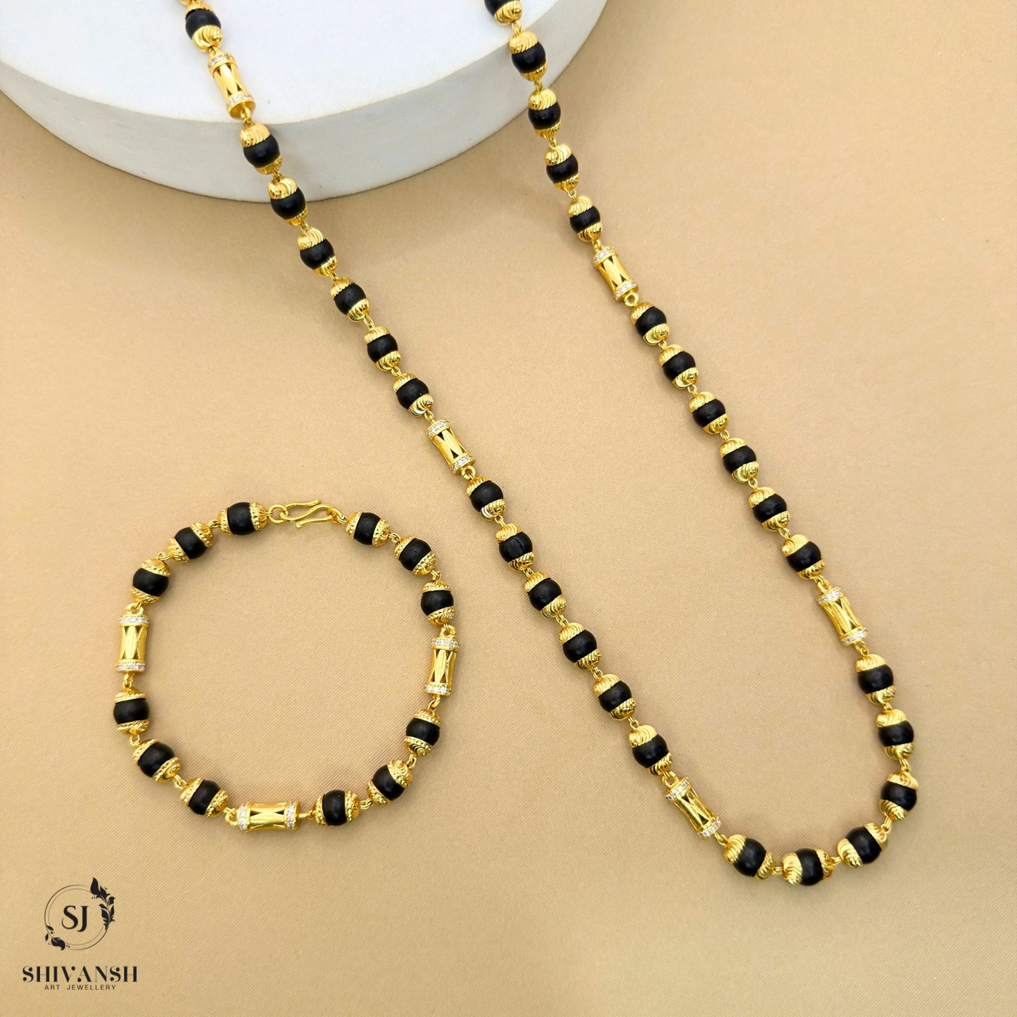 Gold Plated Karungali Mala + Karungali Bracelet Combo MB-05
