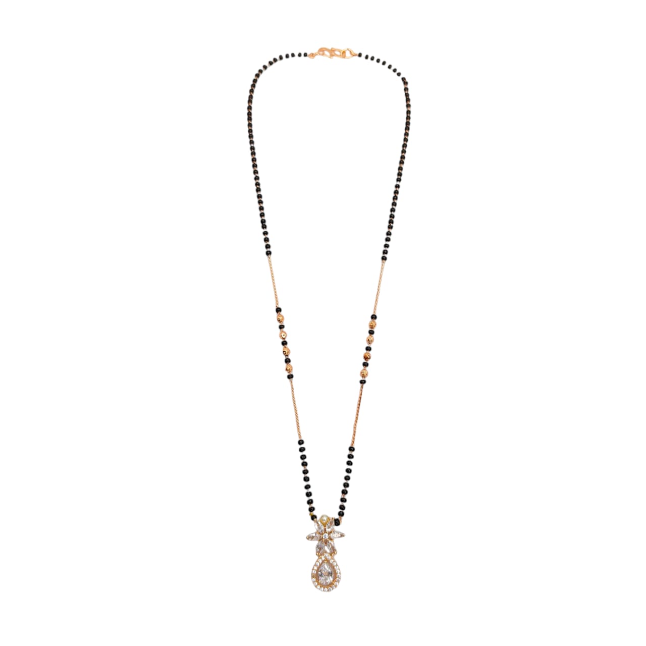 Floral Teardrop CZ Pendant Gold Mangalsutra