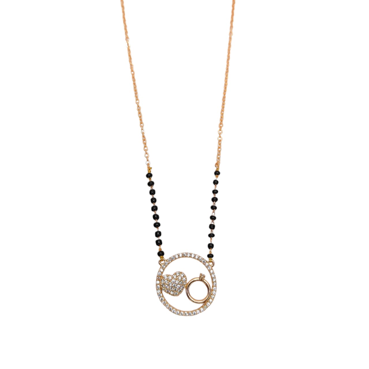Heart & Ring Pendant Gold Mangalsutra with CZ Stones