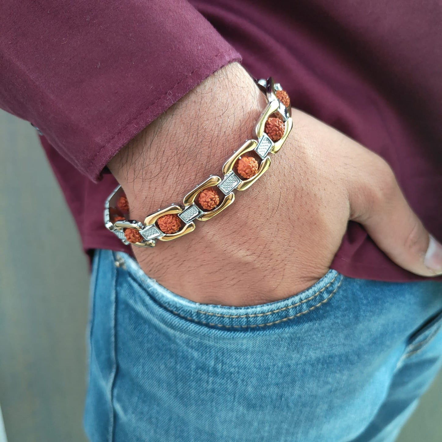 Exclusive Gold Plated Dual Tone Rudraksha Bracelet SJ-BR-11 Shivansh art Jewellery