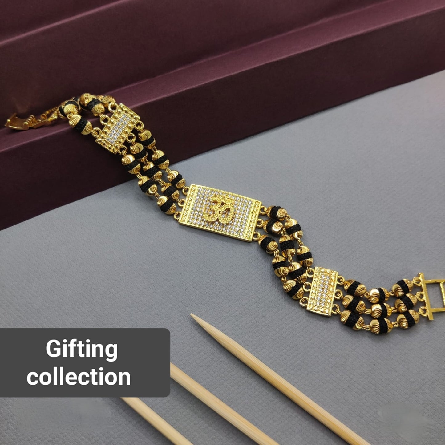 Exclusive Gold Plated Three line Om Rudraksha Bracelet SJ-BR-24 Shivansh art Jewellery