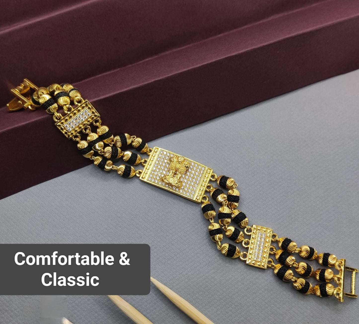 Exclusive Gold Plated Three line Rudraksha Bracelet SJ-BR-20 Shivansh art Jewellery