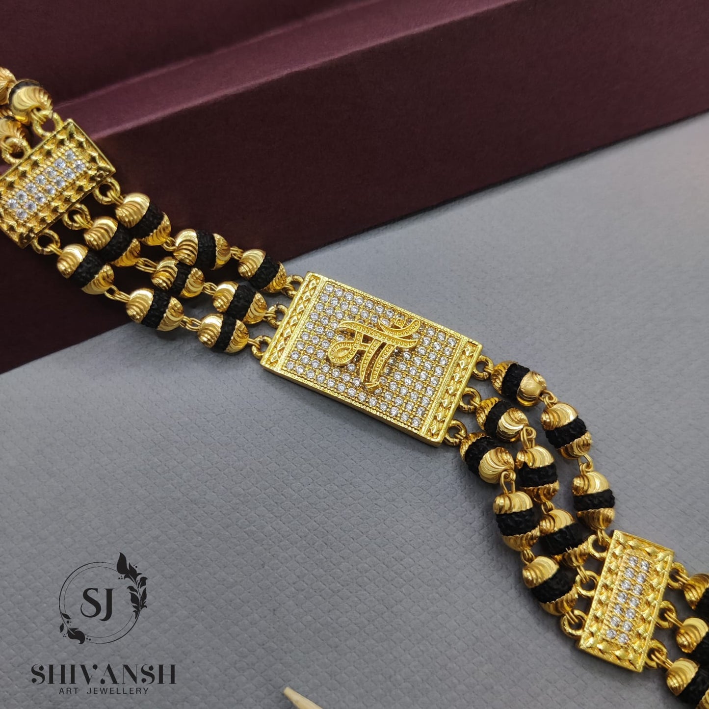 Gold Plated Three line Rudraksha Bracelet SJ-BR-23 Shivansh art Jewellery