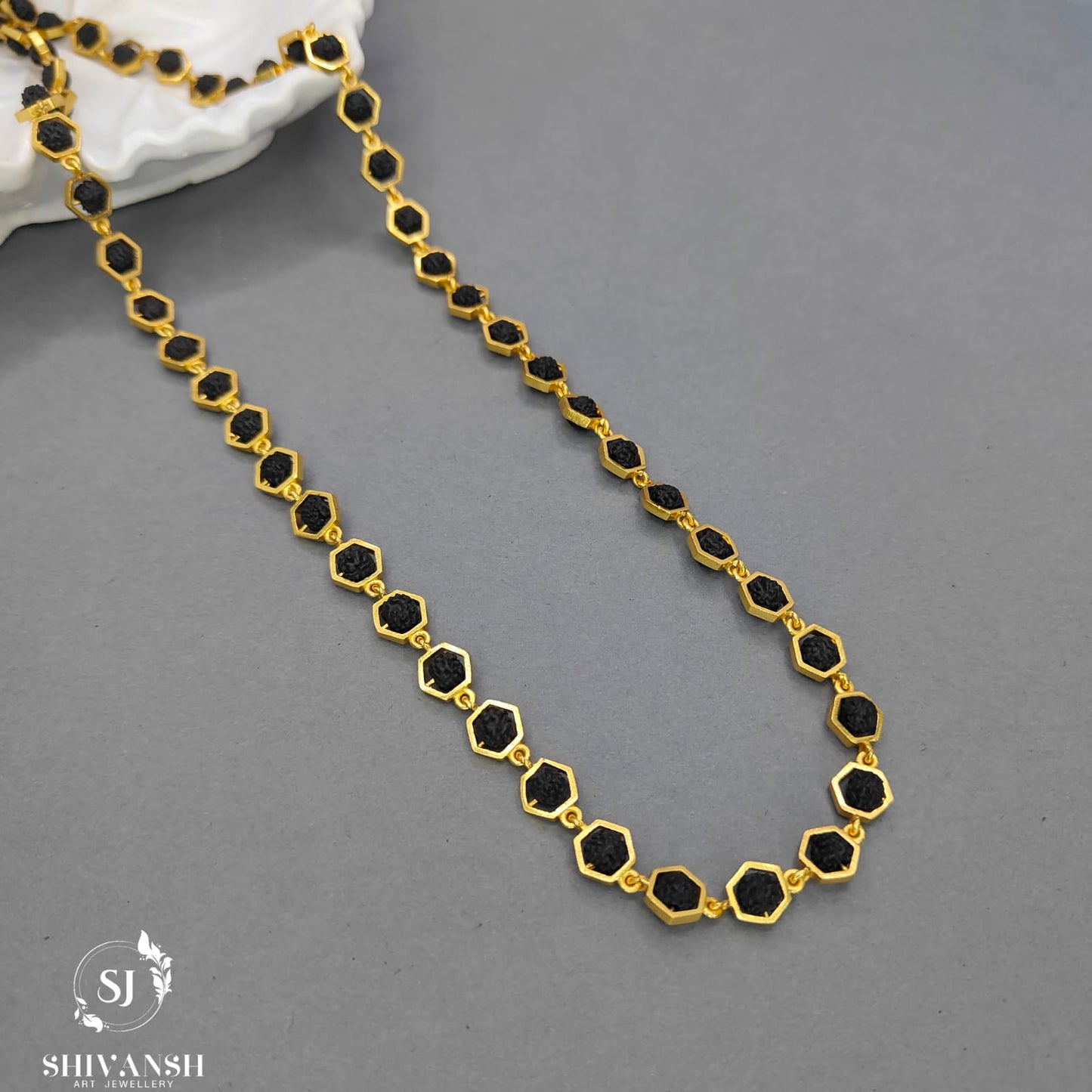 Simple Hexagon Ring Rudraksha Mala SJ-ML-11 Shivansh art Jewellery