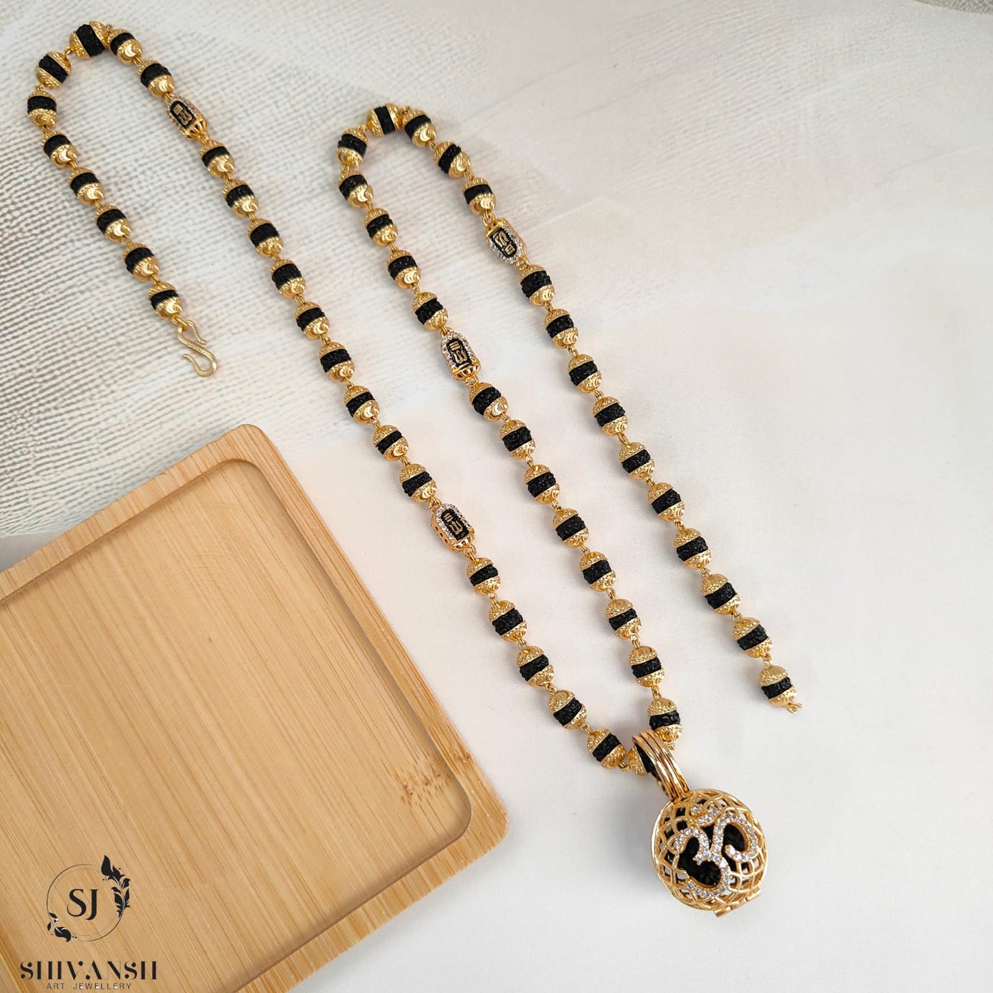 Exclusive Shivling Trishul Design Rudraksha Mala With Om Rudraksha Pendent SJ-ML-16 - Shivansh art jewellery