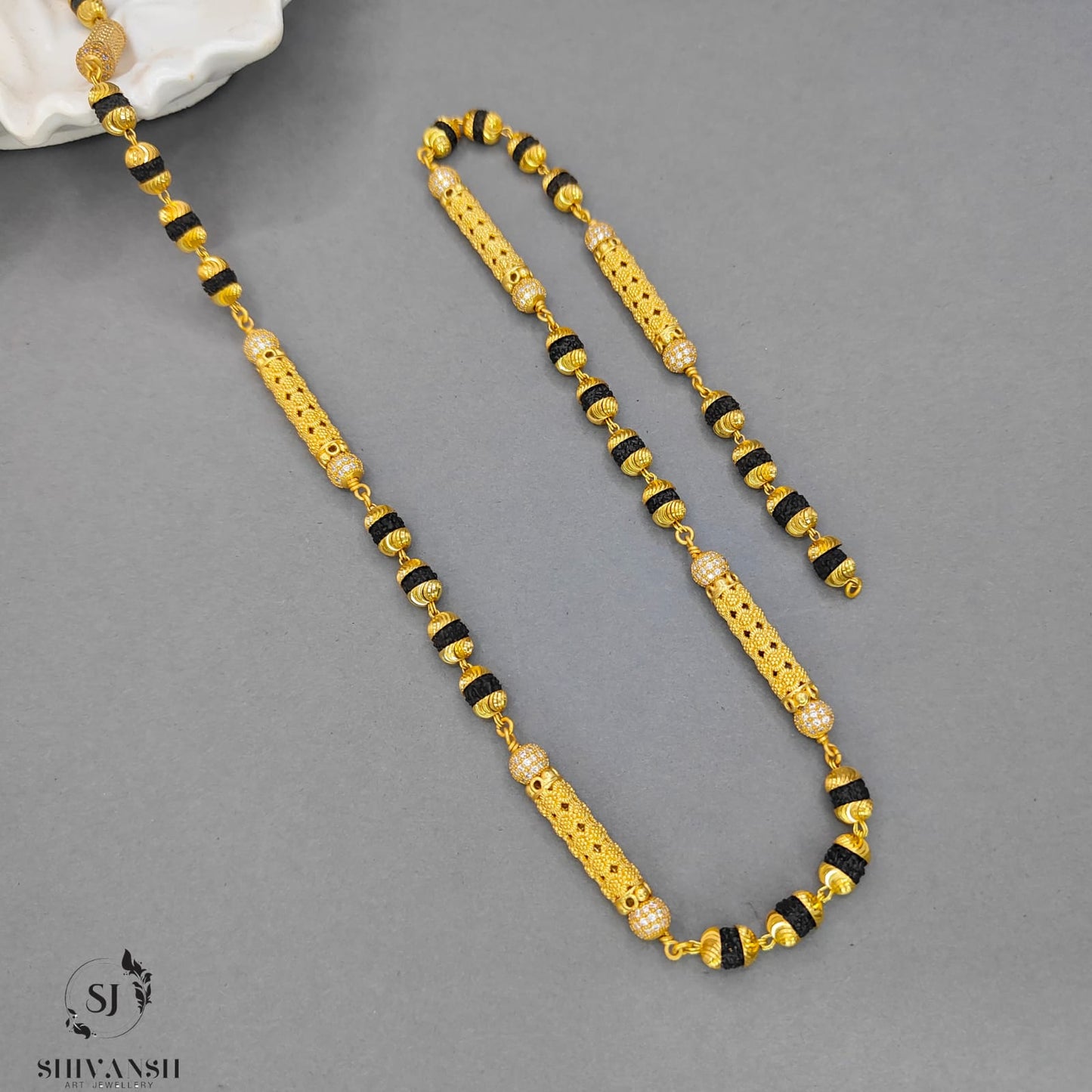 Exclusive Diamond Beads Gold Plated Rudraksha Mala SJ-ML-19 - Shivansh art jewellery