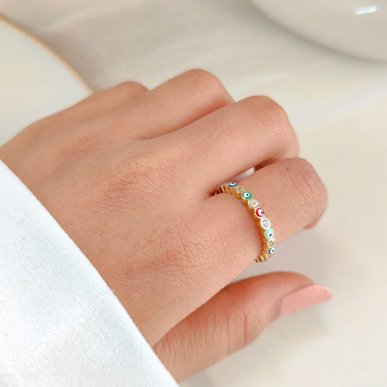MULTICOLOR EVIL EYE RING 75