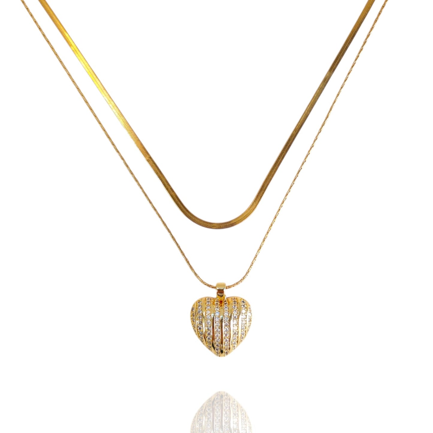 DIAMOND HEART TWO LAYER NECKLACE