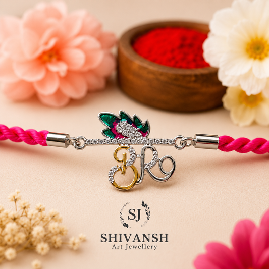 Beautiful Peacock Feather 92.5 Silver Rakhi