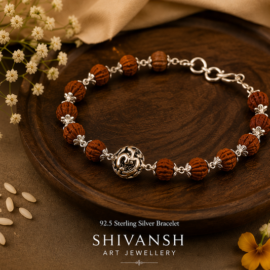 92.5 Sterling Silver Om Rudraksha Bracelet Rakhi