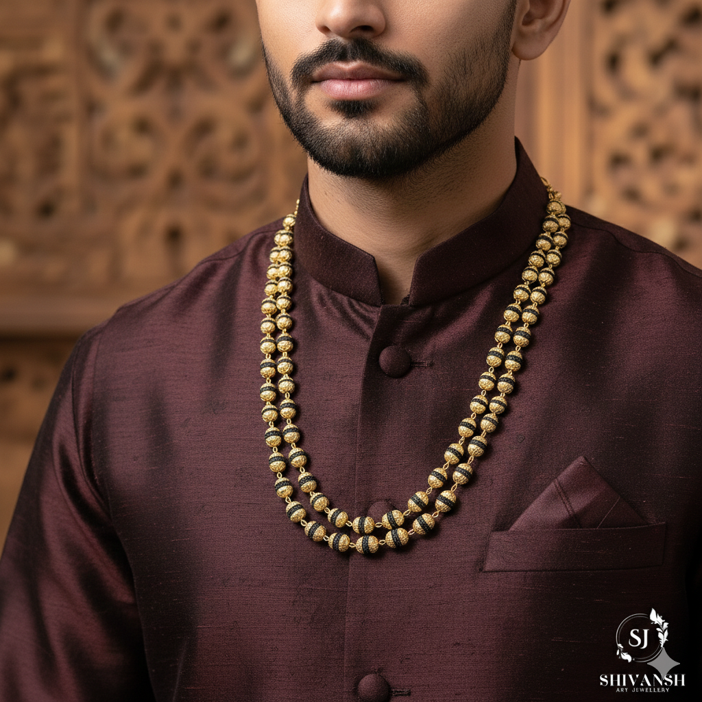 Classical Two Line Gold Plated Rudraksha Mala