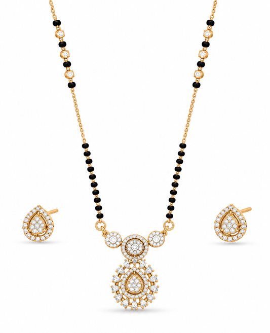 Golden Teardrop Elegance Mangalsutra with Earrings