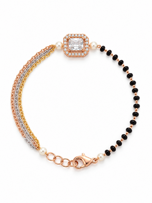Tricolour Chain Square Stone Mangalsutra Bracelet