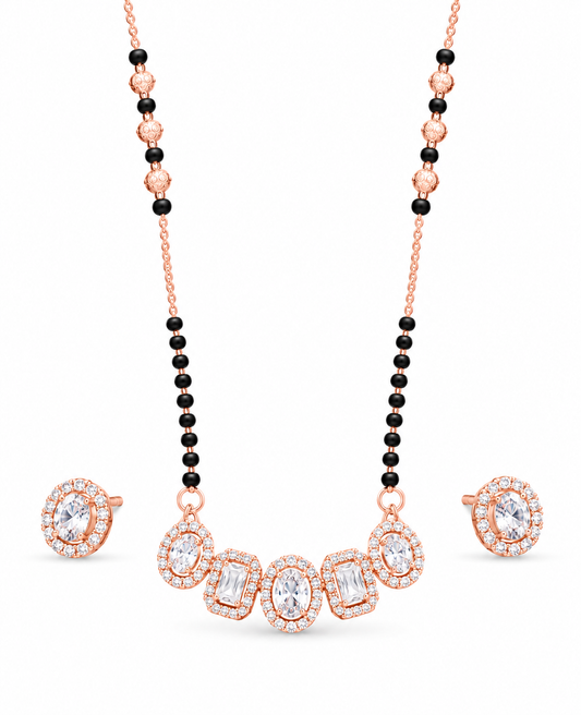 Aarohi Rose Gold Mangalsutra with Earrings
