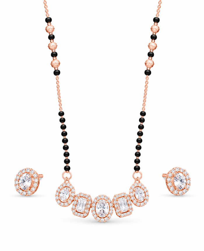 Aarohi Rose Gold Mangalsutra with Earrings