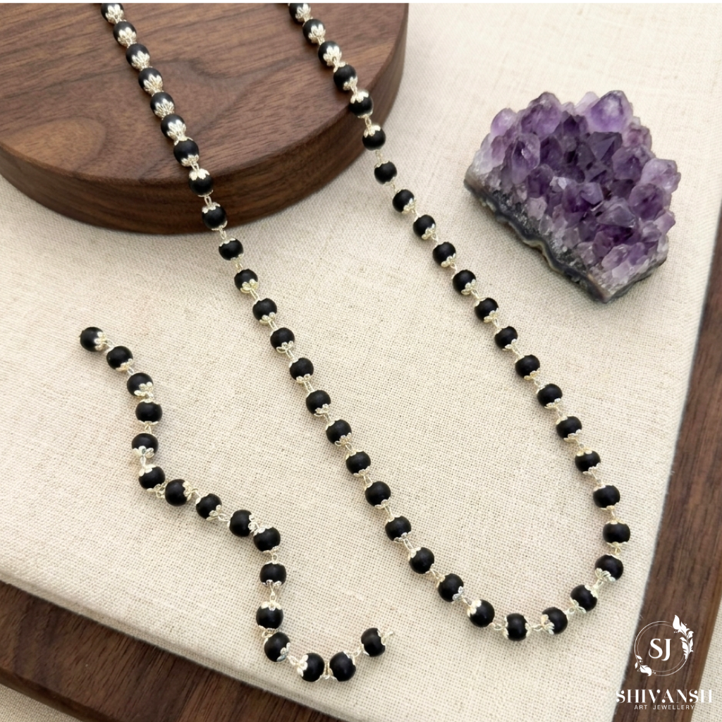 Silver Plated Karungali Mala + Karungali Bracelet Combo MB-03