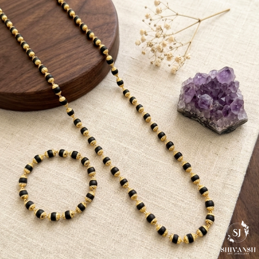 Gold Plated Simple Karungali Mala + Bracelet Combo MB-04