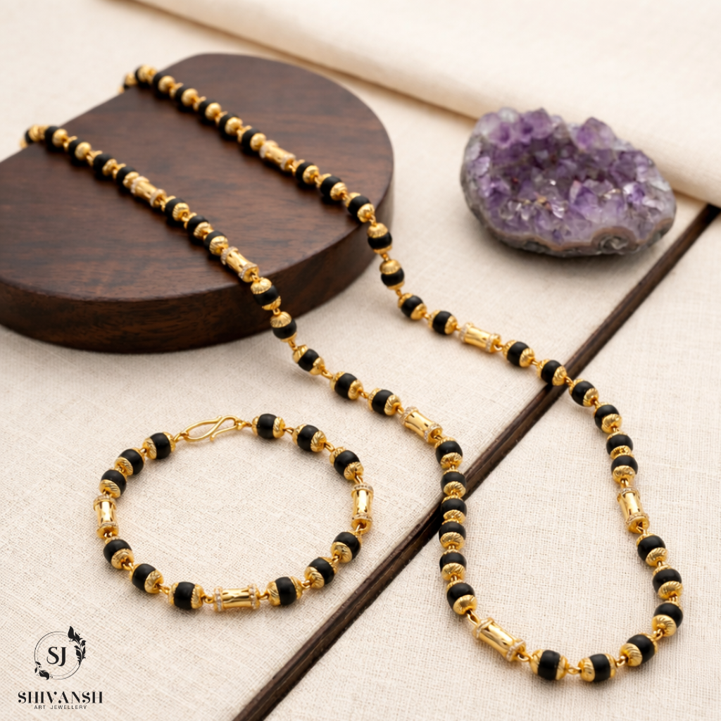 Gold Plated Karungali Mala + Karungali Bracelet Combo MB-05