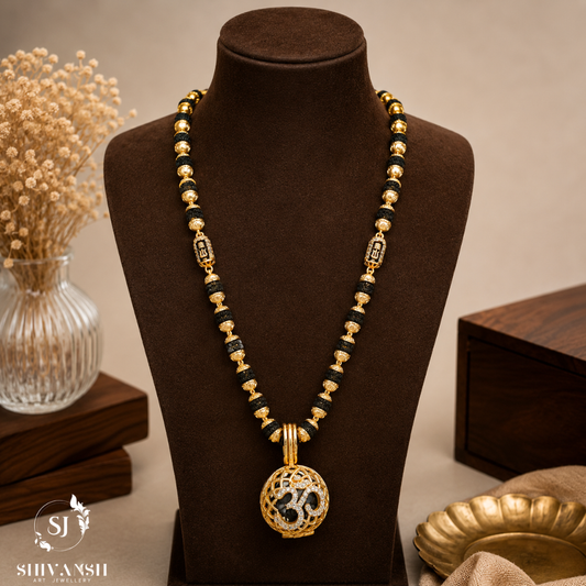 Exclusive Shivling Trishul Design Rudraksha Mala With Om Rudraksha Pendent SJ-ML-16