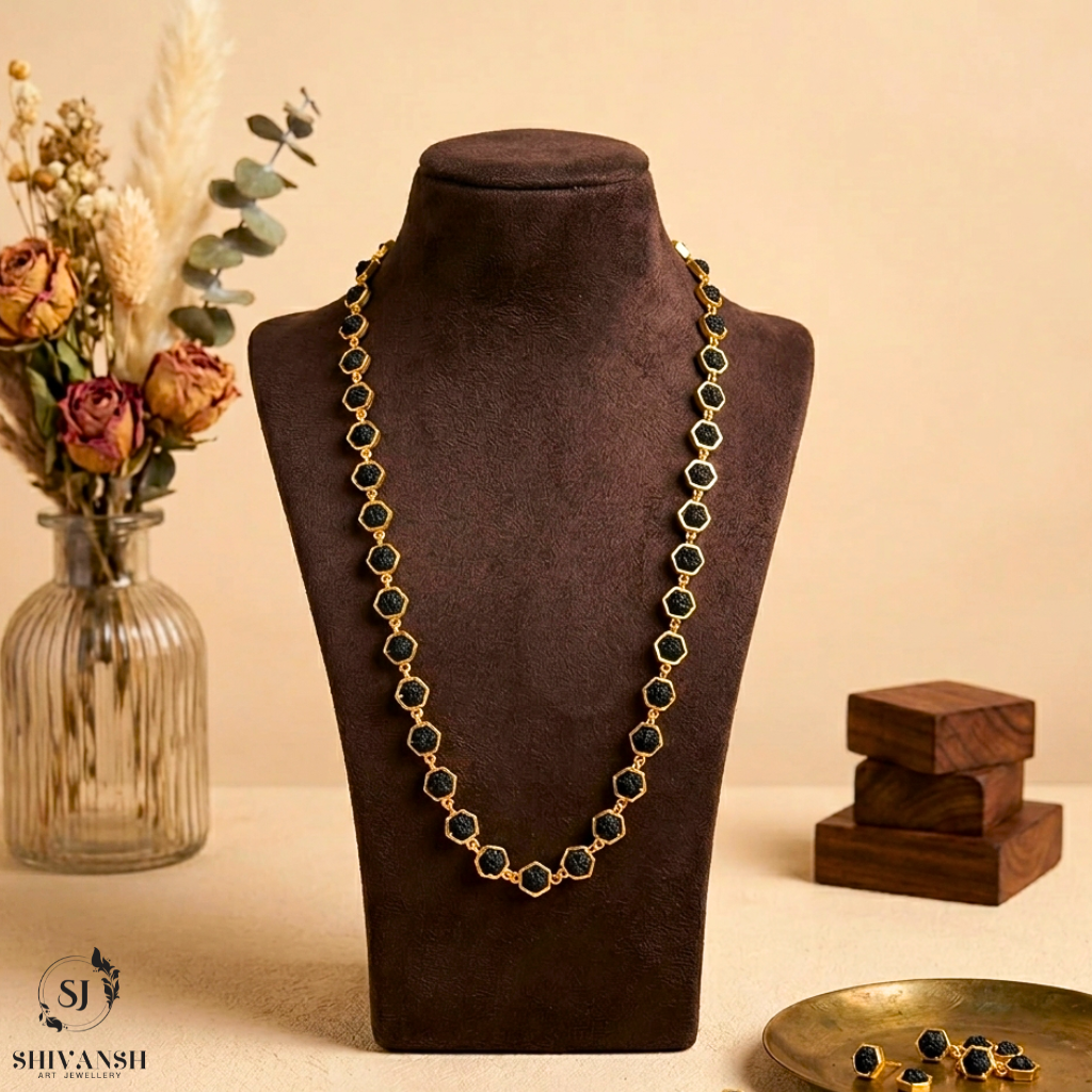 Simple Hexagon Ring Rudraksha Mala SJ-ML-11