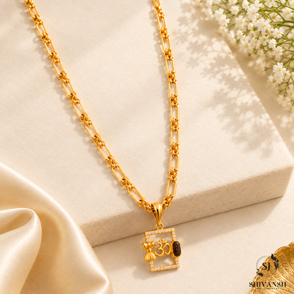 Men’s Gold Plated Om Rudraksha Pendant Chain