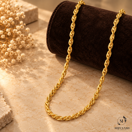 Stylish Twisted Design Gold Plated Chain for Men