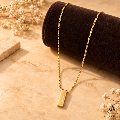 Men’s Gold Plated Box Chain with Rectangular Pendant