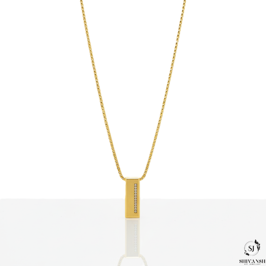 Men’s Gold Plated Box Chain with Rectangular Pendant