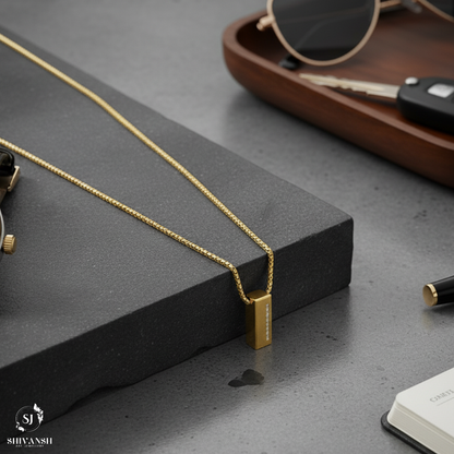 Men’s Gold Plated Box Chain with Rectangular Pendant