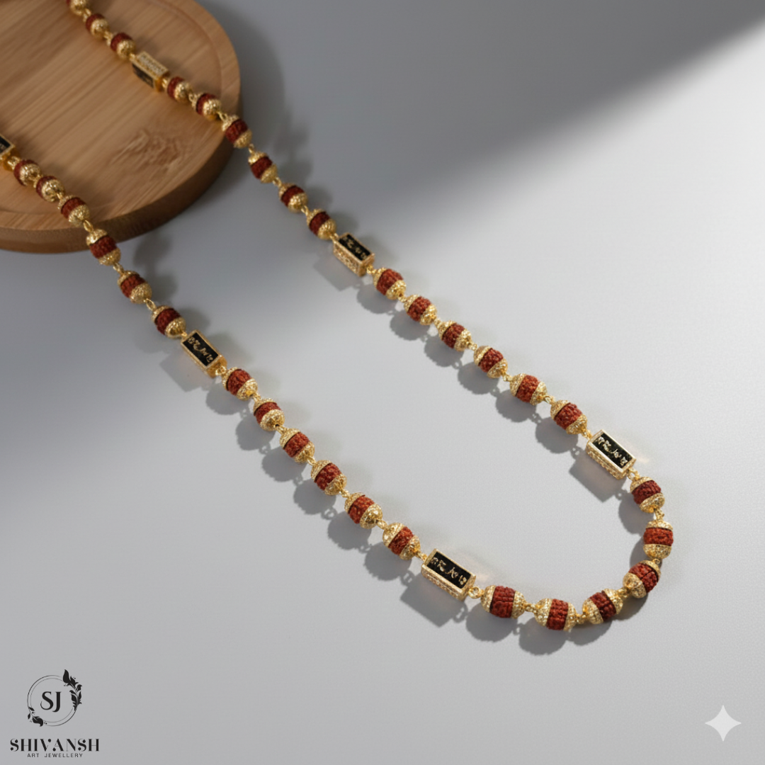 Exclusive Mahadev Capsule Gold Plated Brown Rudraksha Mala