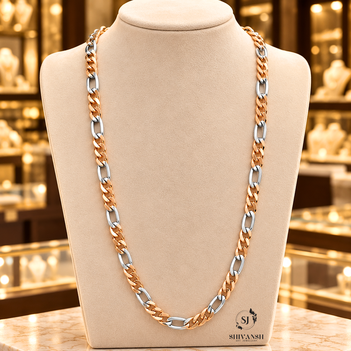 Royal Fusion Rose Gold & Silver Two-Tone Link Chain for Men