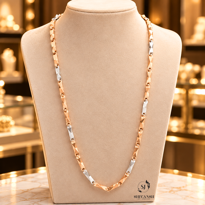 Premium Rose Gold & Silver Faceted Two-Tone Chain for Men