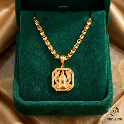 Men’s Gold Plated Shivling Pendant Chain – Mahadev Designer Necklace