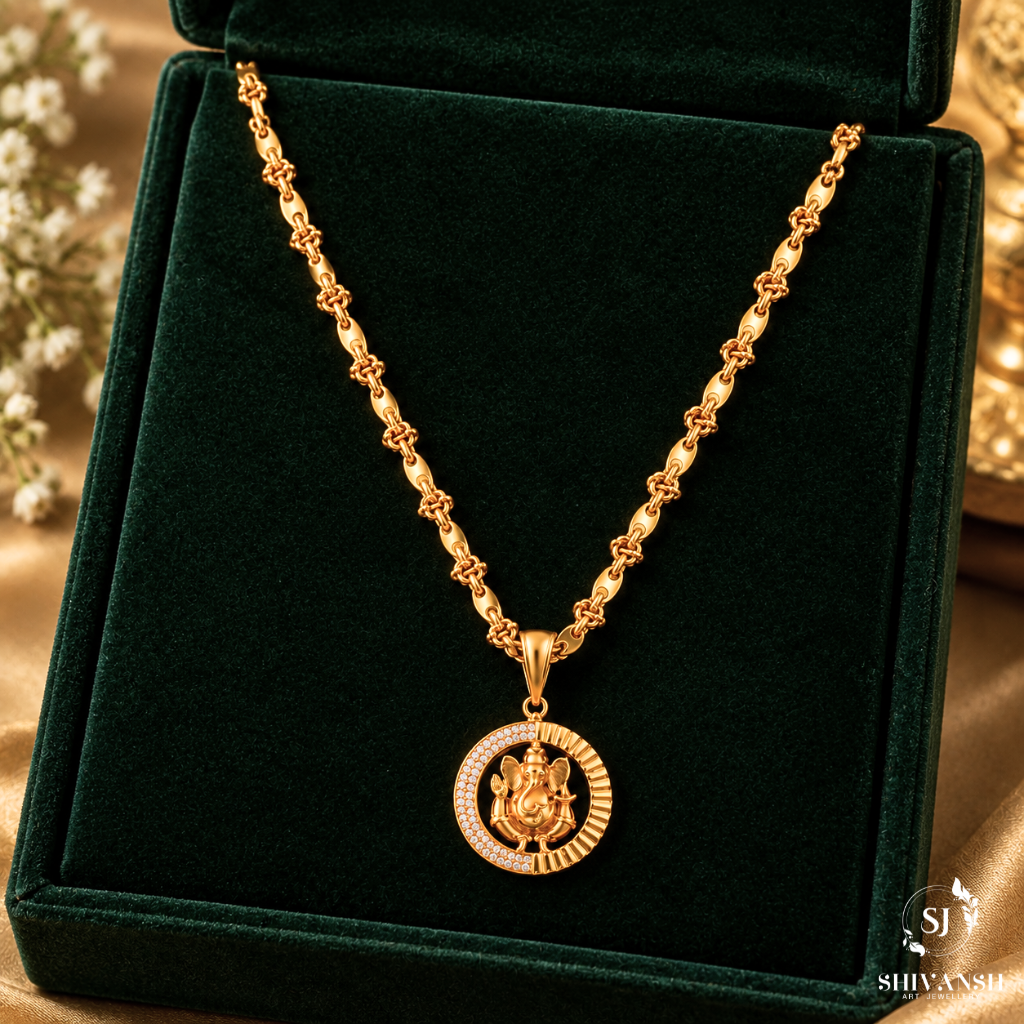 Men’s Gold Plated Ganesha Pendant Chain – Designer Necklace