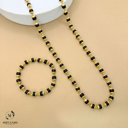 Gold Plated Simple Karungali Mala + Bracelet Combo MB-04