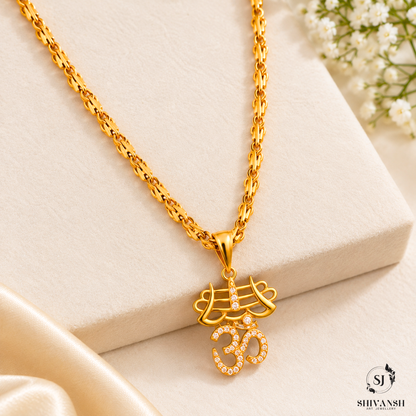 Men’s Gold Plated Om Pendant Chain – Premium Designer Necklace