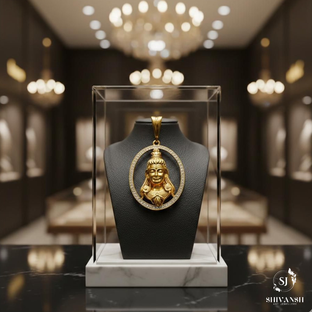 Designer Lord Shiva Gold Plated Diamond Oval Pendant