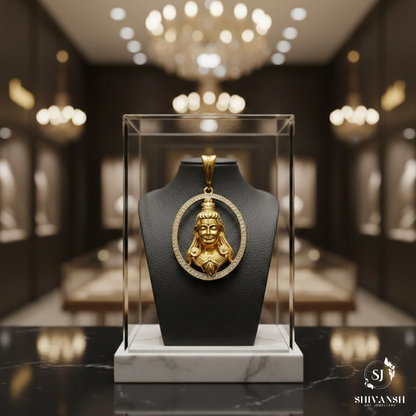 Designer Lord Shiva Gold Plated Diamond Oval Pendant