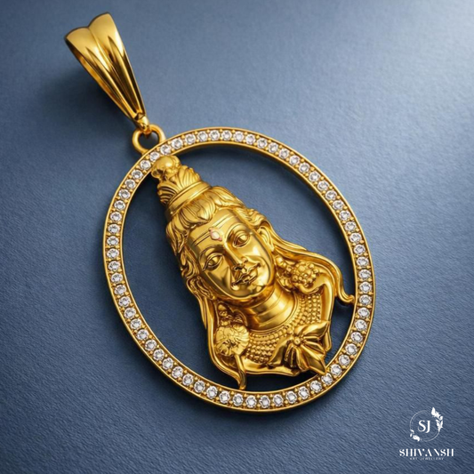 Designer Lord Shiva Gold Plated Diamond Oval Pendant