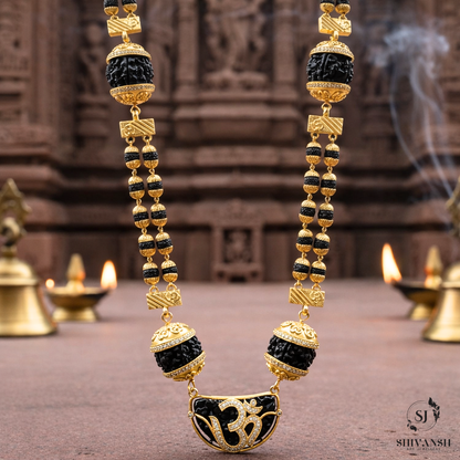 Luxury Two Line Gold Plated Rudraksha Mala with Om Locket