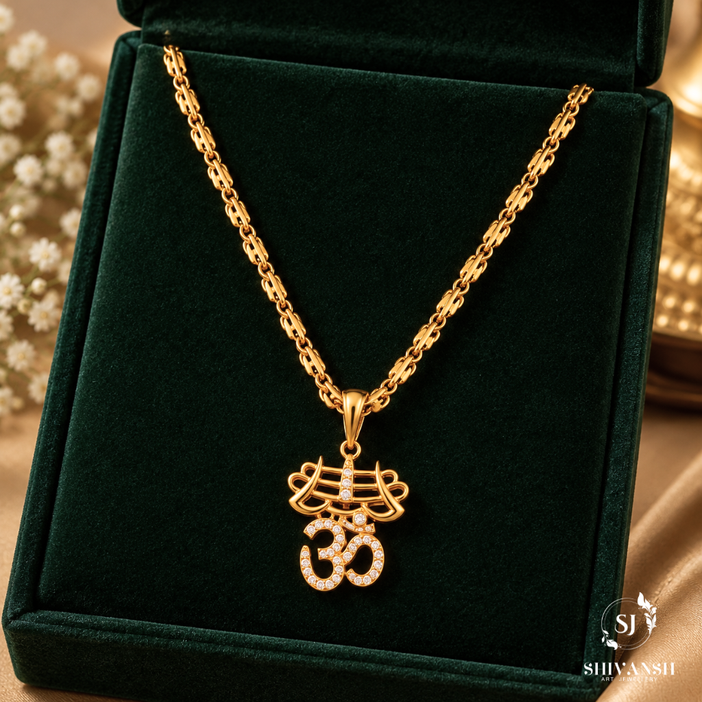Men’s Gold Plated Om Pendant Chain – Premium Designer Necklace
