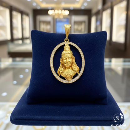 Designer Lord Shiva Gold Plated Diamond Oval Pendant