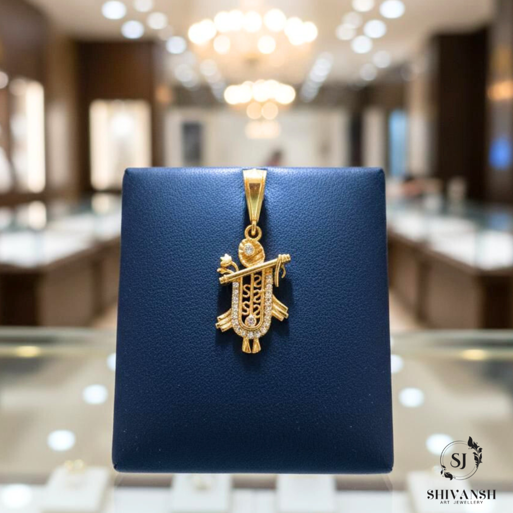 Sri Krishna Flute Gold Pendant with Traditional Design
