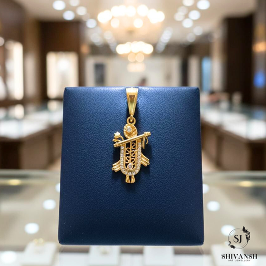 Sri Krishna Flute Gold Pendant with Traditional Design