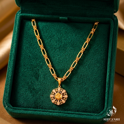 Gold Plated Om Trishul Pendant Chain for Men