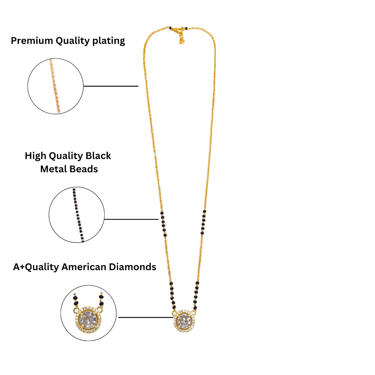 Gold Plated Solitaire Mangalsutra with CZ Pendant